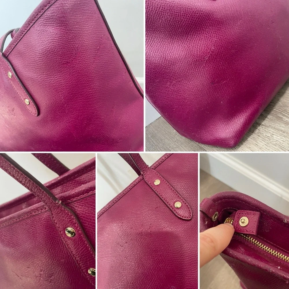 COACH✨Dahlia Purple & Gold Cross Grain Leather City Zip Tote & Wallet - Picture 4 of 16